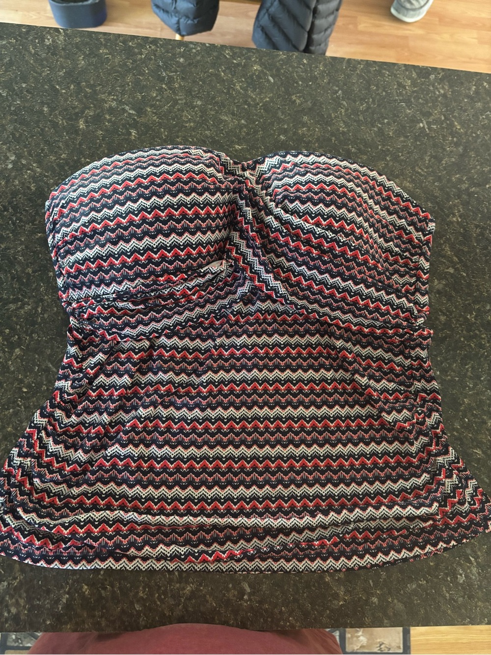 Merona Navy, Red & White Strapless Chevron Swim Top